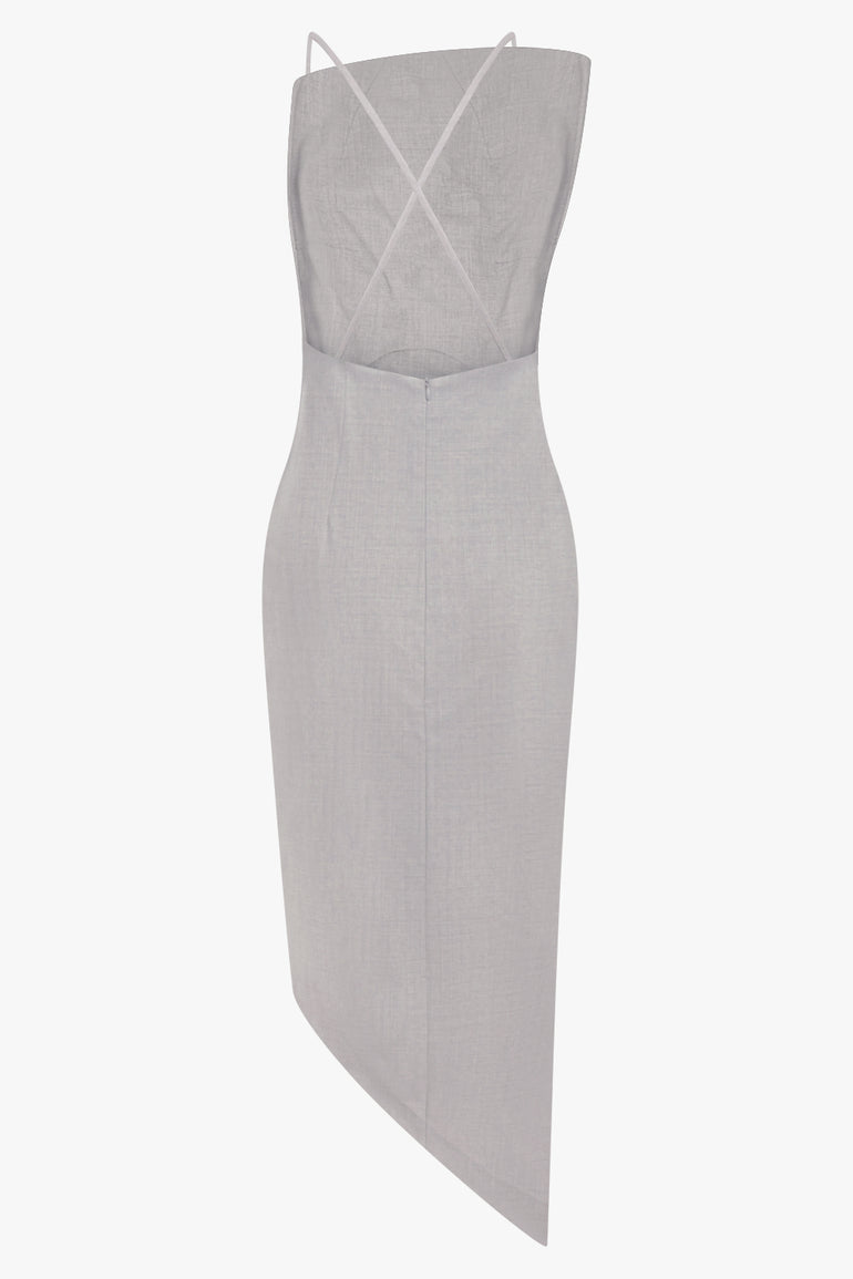 AWAKE MODE RYW Bib-Front Structured Dress with Open Back | Light Grey Melange