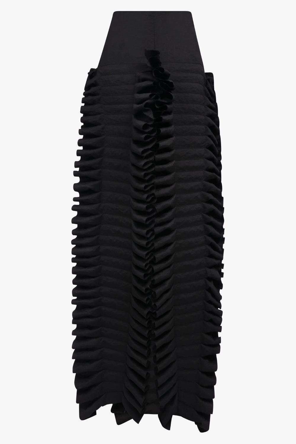 AWAKE MODE RYW Laminary Ruffle Panel Slit Skirt | Black