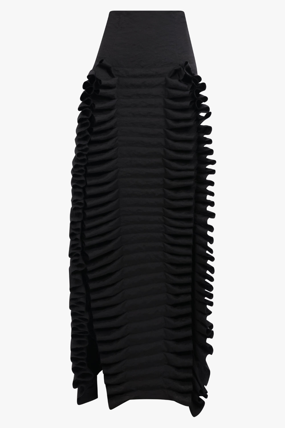 AWAKE MODE RYW Laminary Ruffle Panel Slit Skirt | Black