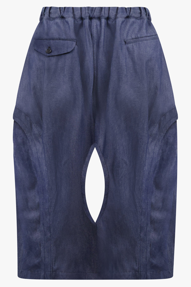 COMME DES GARCONS BLACK RTW Curve Panel Denim Crop Drawstring Pant | Blue