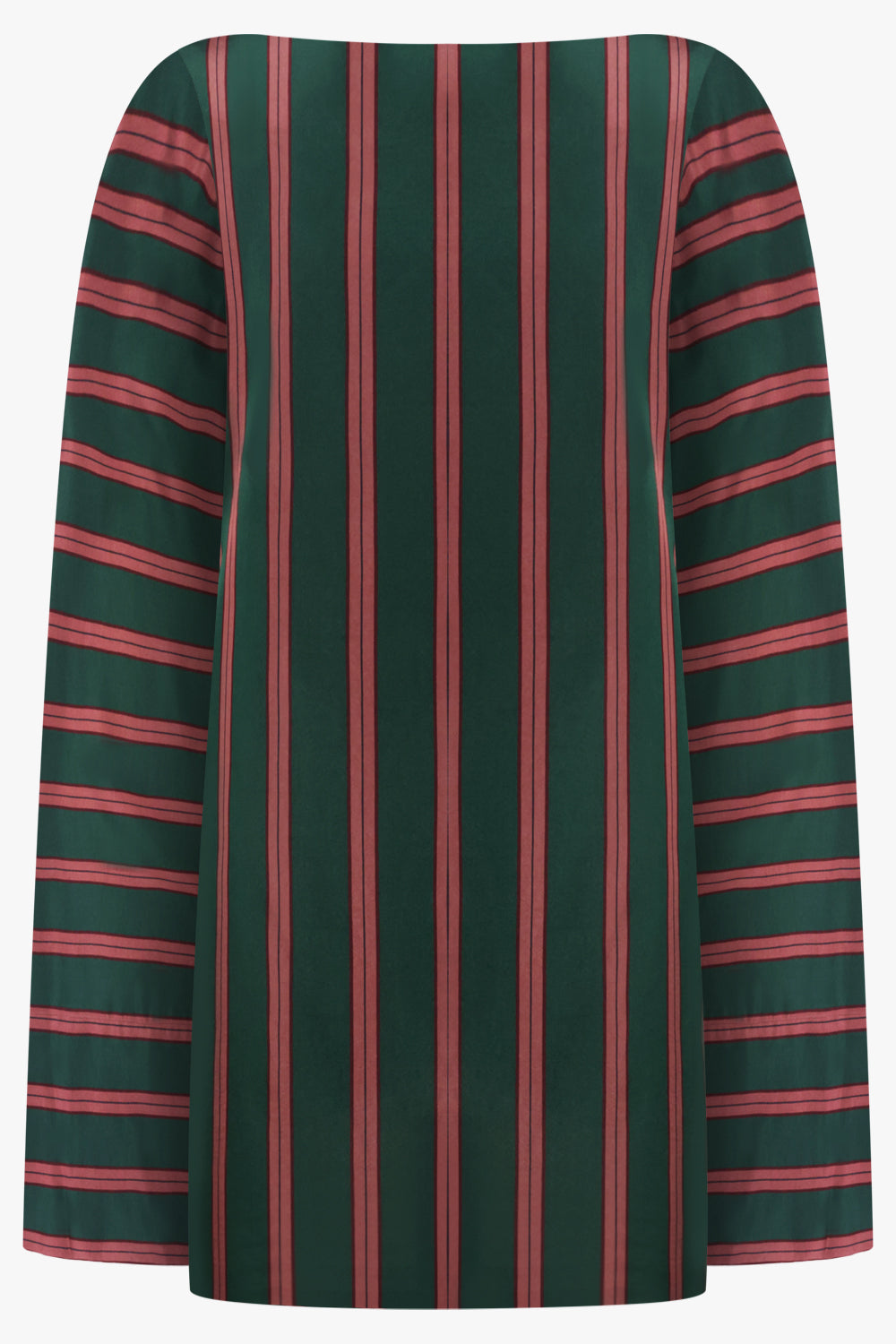 DRIES VAN NOTEN RTW Charlie Fluid Stripe Blouse Mini Dress | Bottle Green/Burgundy