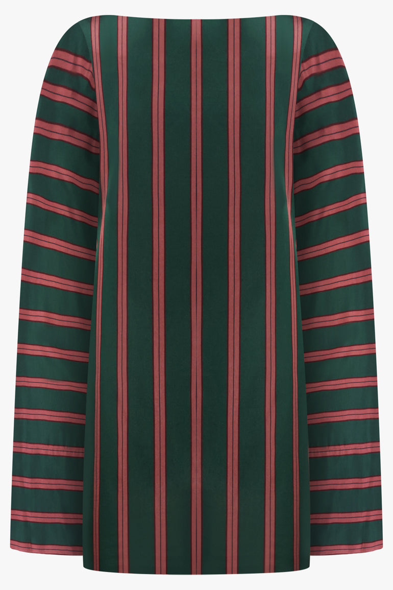 DRIES VAN NOTEN RTW Charlie Fluid Stripe Blouse Mini Dress | Bottle Green/Burgundy