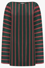 DRIES VAN NOTEN RTW Charlie Fluid Stripe Blouse Mini Dress | Bottle Green/Burgundy
