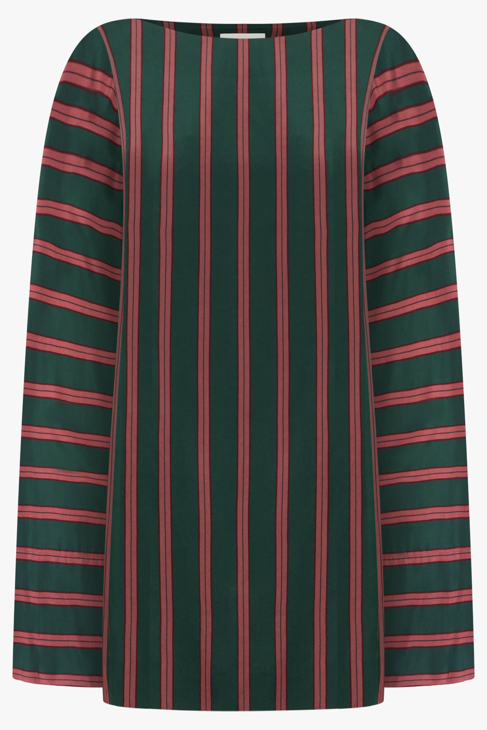 DRIES VAN NOTEN RTW Charlie Fluid Stripe Blouse Mini Dress | Bottle Green/Burgundy