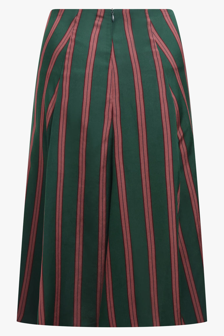 DRIES VAN NOTEN RTW Susya Stripe Midi Skirt | Bottle Green/Burgundy