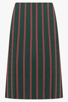 DRIES VAN NOTEN RTW Susya Stripe Midi Skirt | Bottle Green/Burgundy
