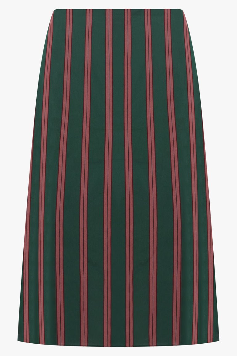 DRIES VAN NOTEN RTW Susya Stripe Midi Skirt | Bottle Green/Burgundy