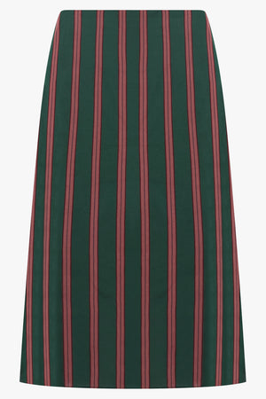 DRIES VAN NOTEN RTW Susya Stripe Midi Skirt | Bottle Green/Burgundy