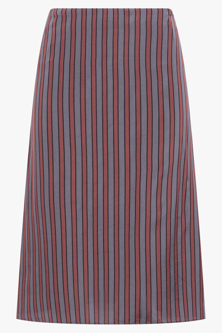 DRIES VAN NOTEN RTW Susya Stripe Midi Skirt | Burgundy/Grey