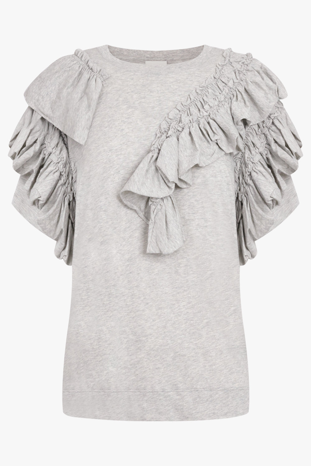 DRIES VAN NOTEN RTW Humey Ruffle Jersey Top | Grey Melange