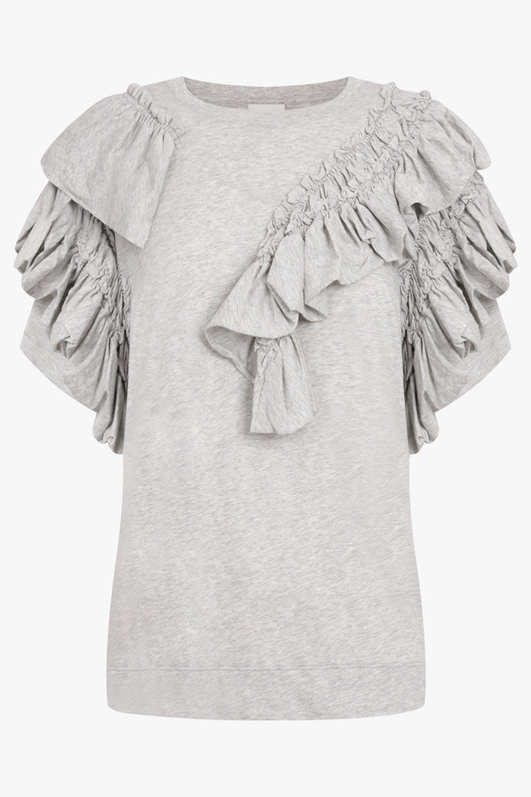 DRIES VAN NOTEN RTW Humey Ruffle Jersey Top | Grey Melange
