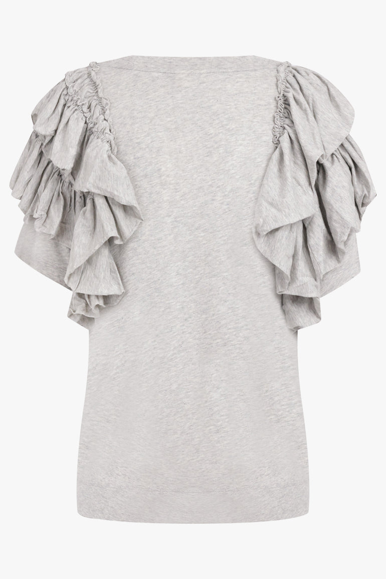 DRIES VAN NOTEN RTW Humey Ruffle Jersey Top | Grey Melange