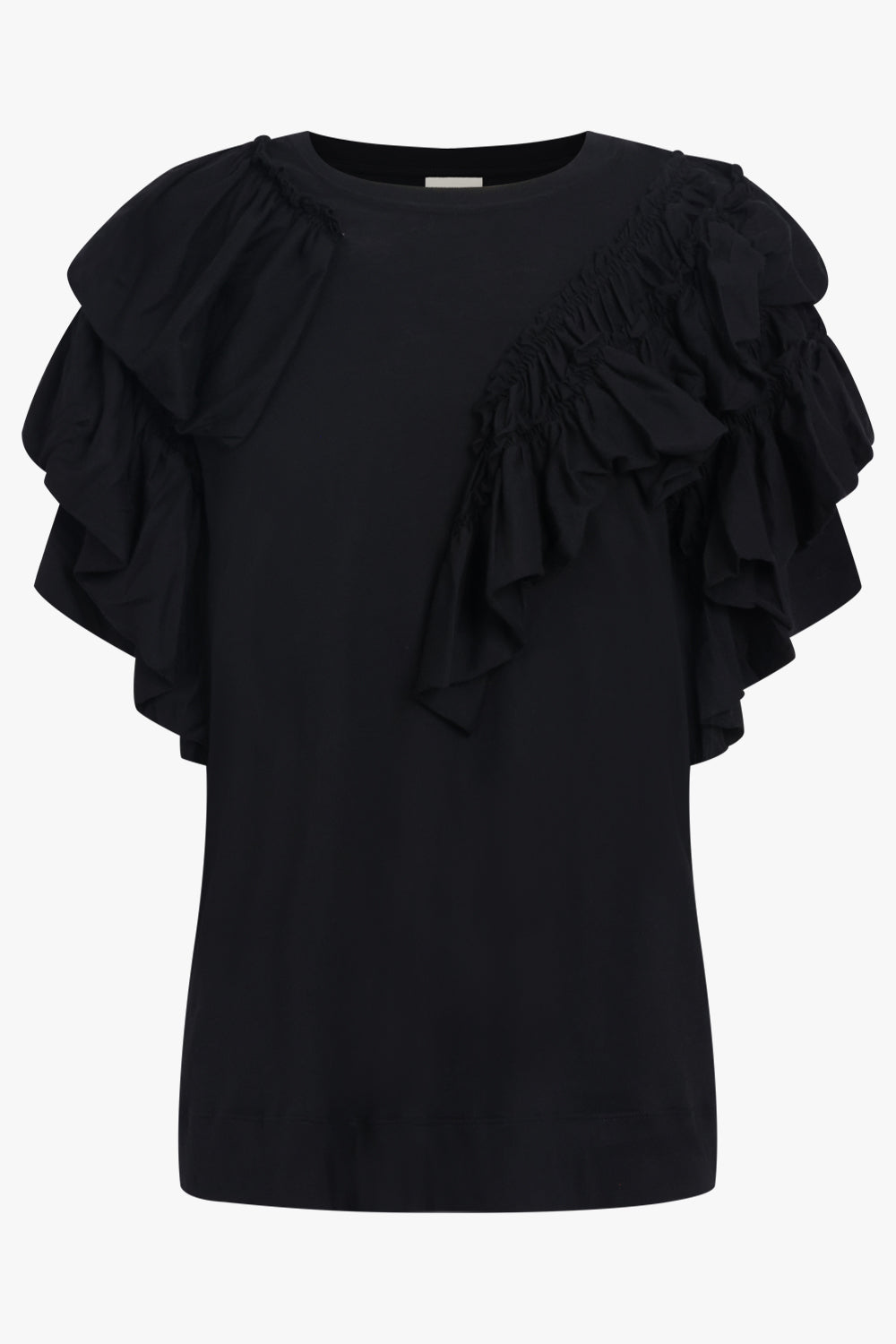 DRIES VAN NOTEN RTW Humey Ruffle Jersey Top | Black