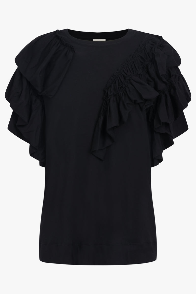 DRIES VAN NOTEN RTW Humey Ruffle Jersey Top | Black