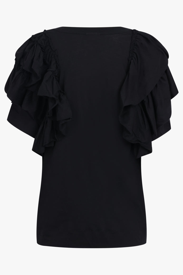 DRIES VAN NOTEN RTW Humey Ruffle Jersey Top | Black