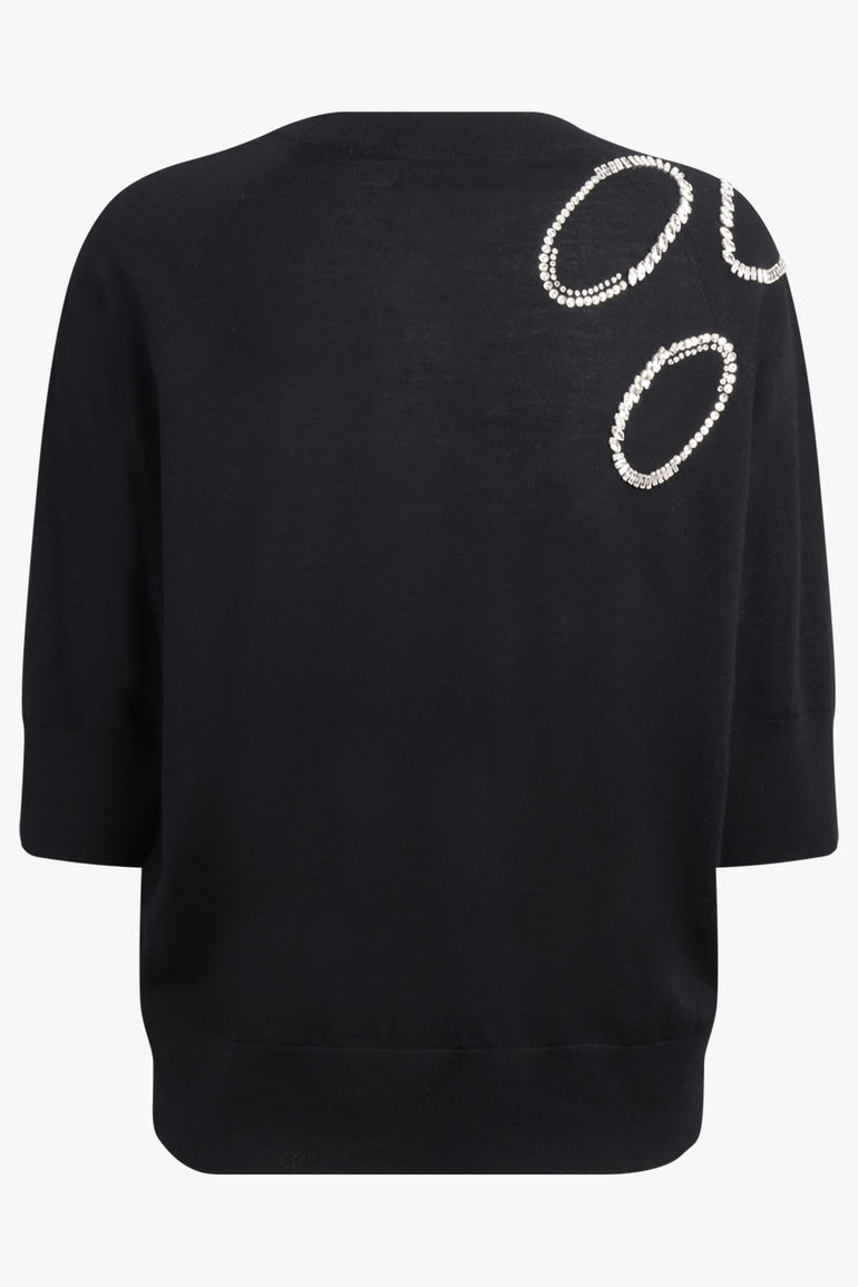 DRIES VAN NOTEN RTW Tuan Embellished Short Sleeve Knit | Black