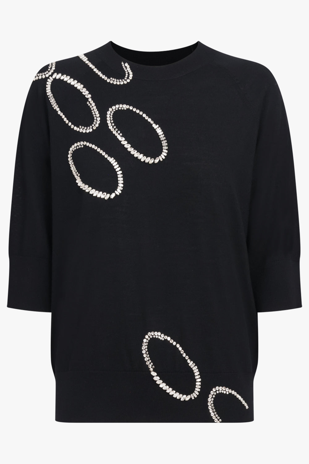 DRIES VAN NOTEN RTW Tuan Embellished Short Sleeve Knit | Black