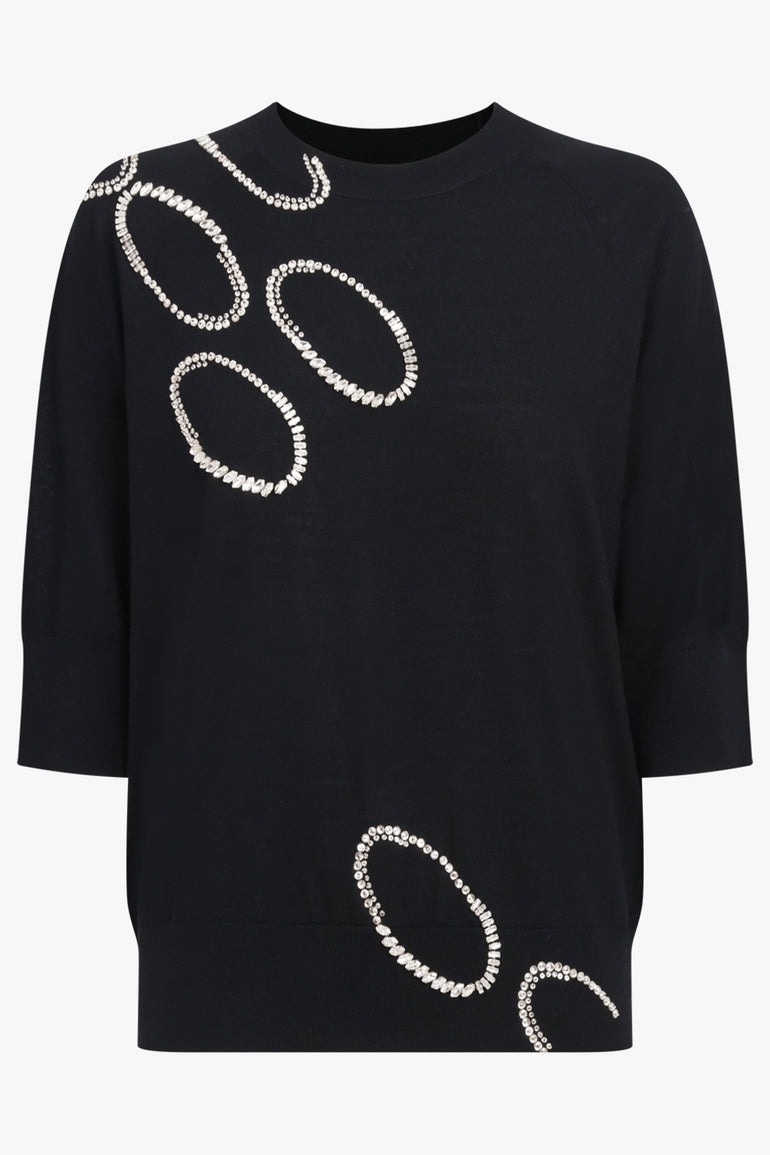 DRIES VAN NOTEN RTW Tuan Embellished Short Sleeve Knit | Black
