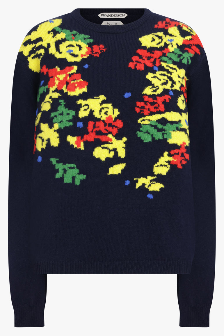 JW ANDERSON RTW JW X Pringle Floral Crew Neck Knit | Navy/Multi