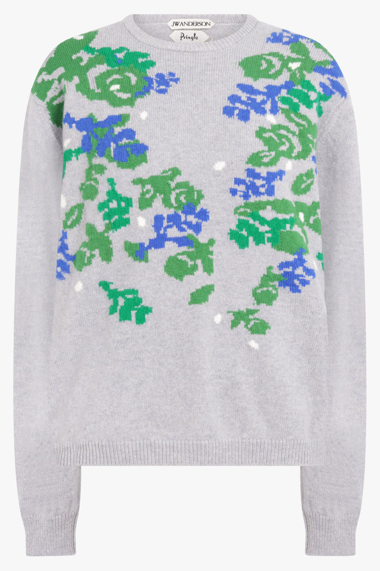 JW ANDERSON RTW JW X Pringle Floral Crew Neck Knit | Grey/Multi