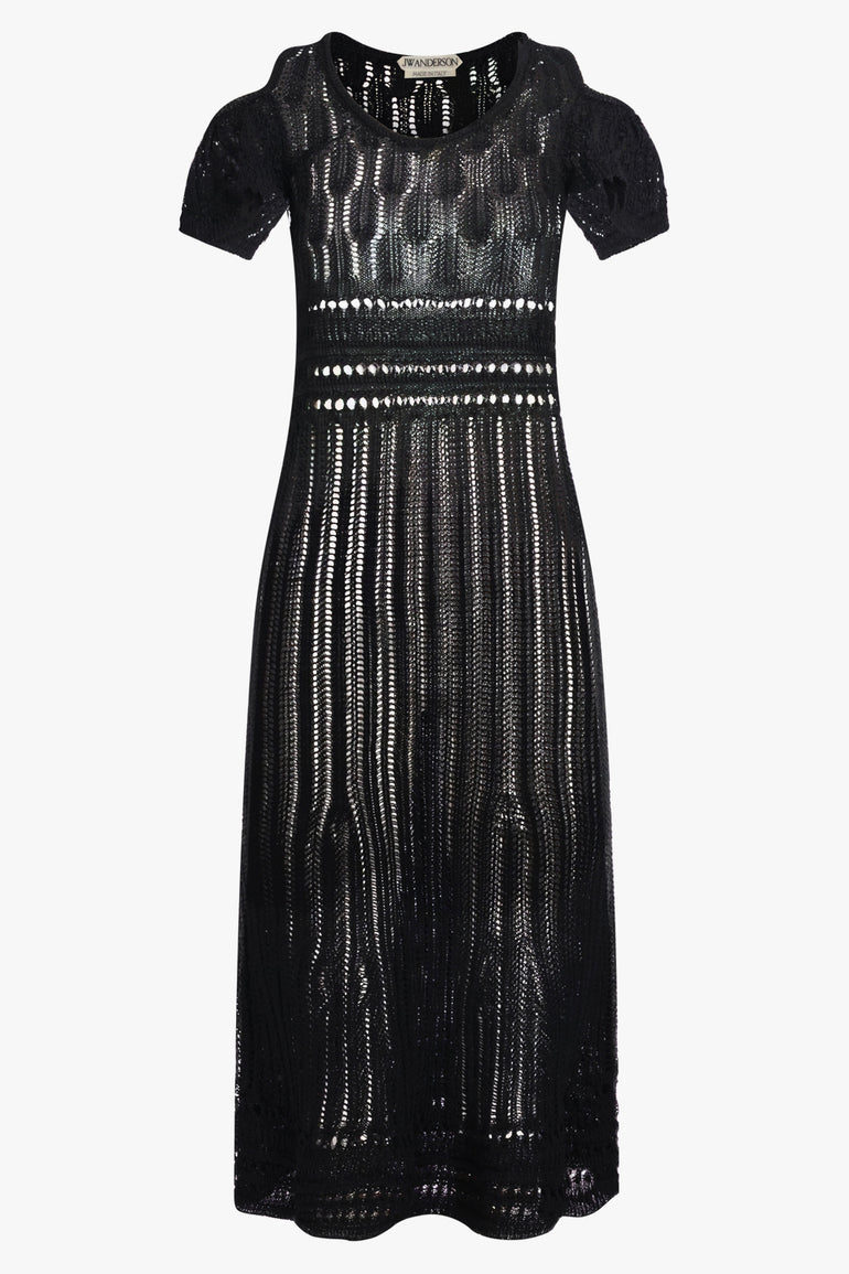 JW ANDERSON RTW Crochet Cold-Shoulder Midi Dress | Black
