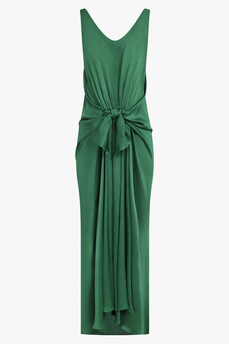 jw anderson green dress JW ANDERSON Tie-detailed crinkled-silk midi dress