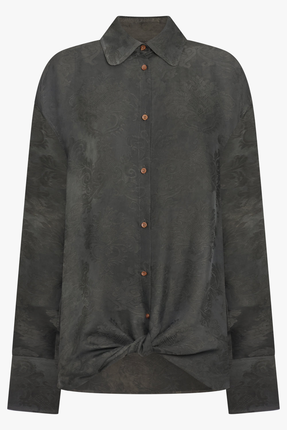 UMA WANG RTW L/S Tubby Floral Print Tie Neck | Dark Green