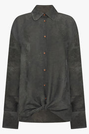 UMA WANG RTW L/S Tubby Floral Print Tie Neck | Dark Green