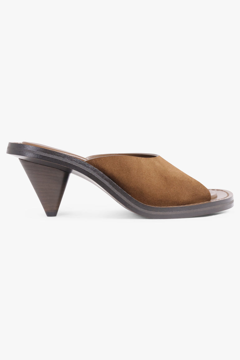 PHOEBE PHILO SHOES Strap Suede Mule 75mm | Dark Khaki