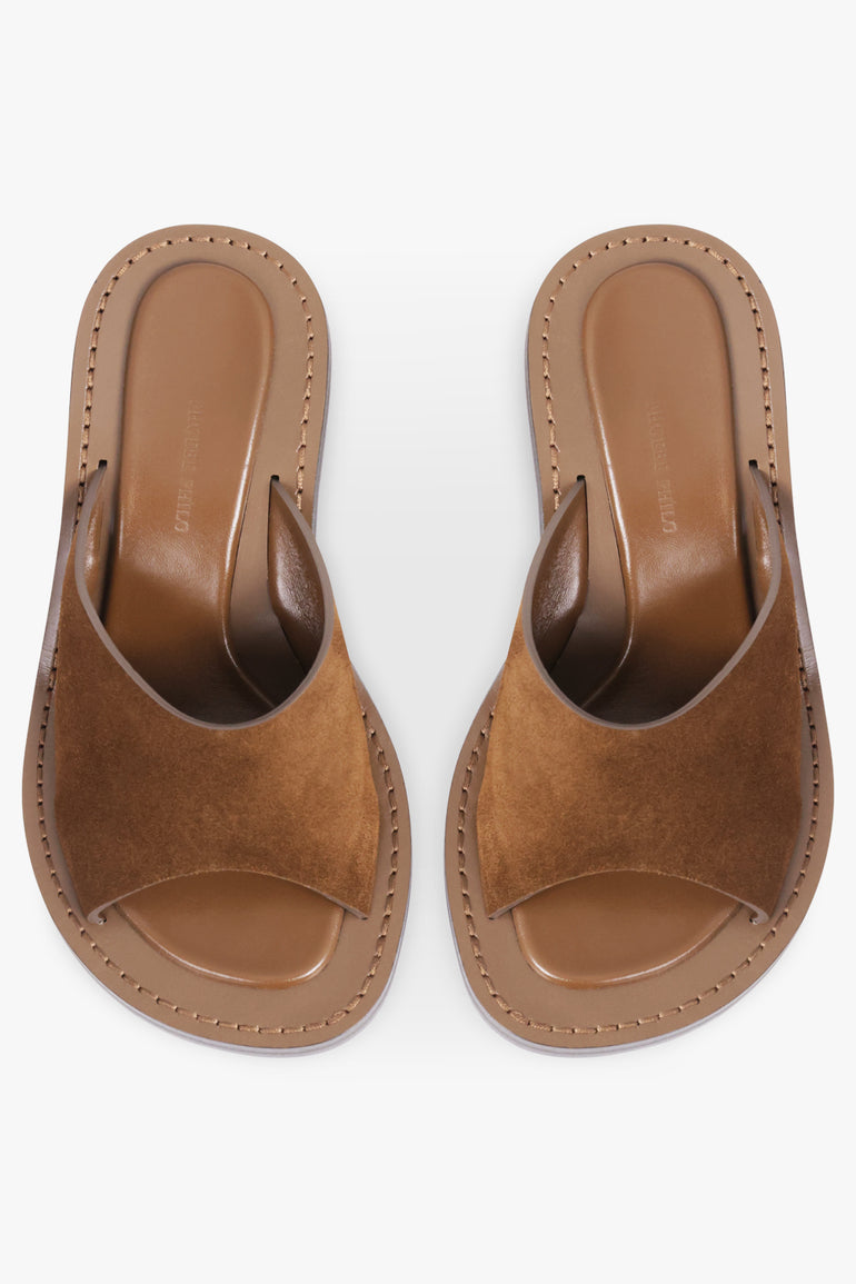 PHOEBE PHILO SHOES Strap Suede Mule 75mm | Dark Khaki