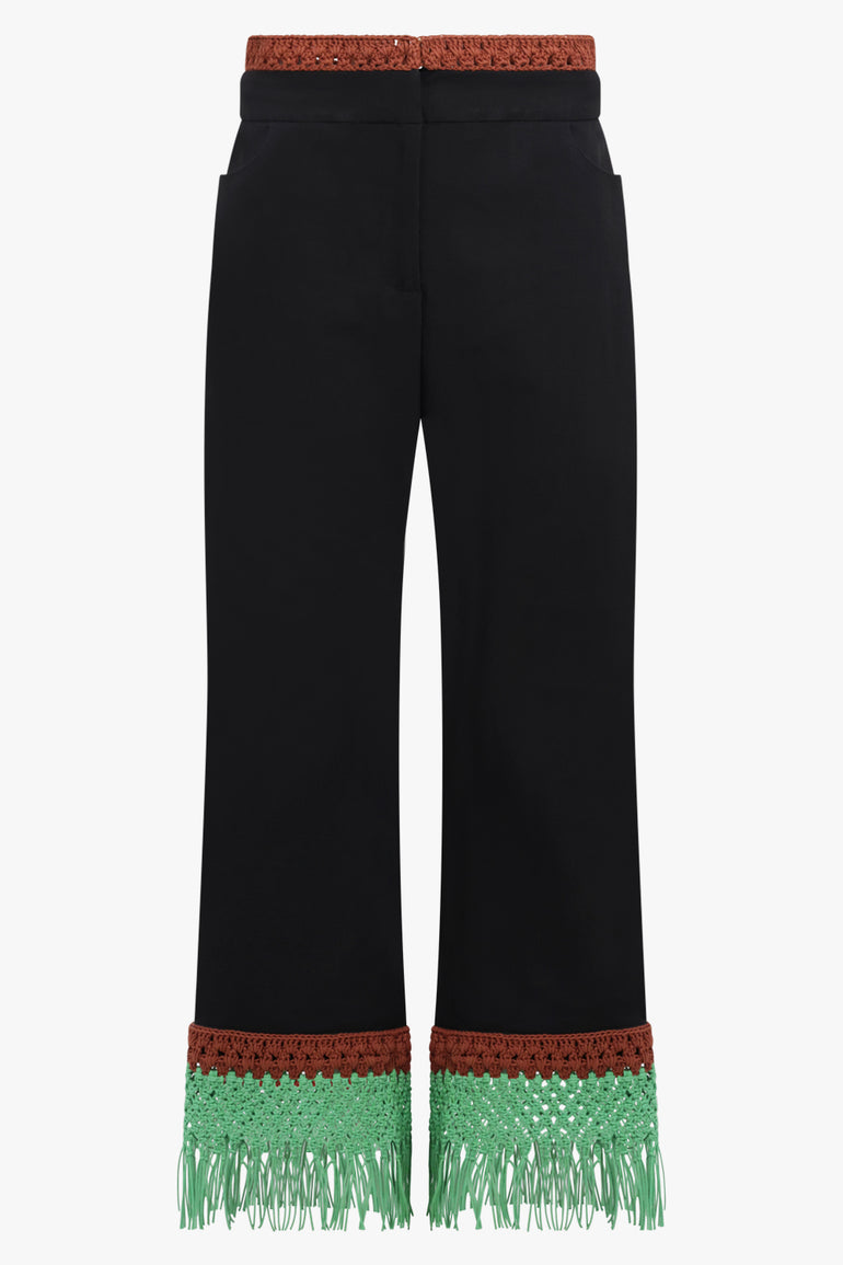 ROSIE ASSOULIN RTW Macrame Detail Pizzants Pant | Black/Multi