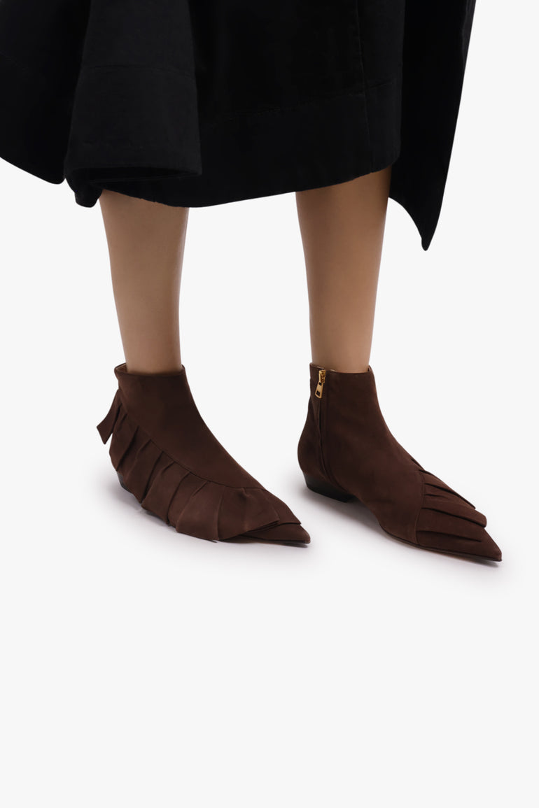 JW ANDERSON SHOES Ruffle Suede Boot | Brown
