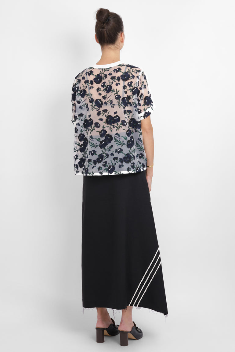 SACAI RTW T-Shirt with Floral Mesh Panel | White
