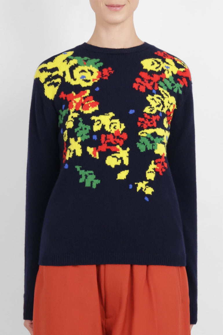 JW ANDERSON RTW JW X Pringle Floral Crew Neck Knit | Navy/Multi
