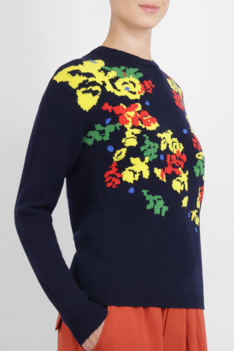 JW ANDERSON RTW JW X Pringle Floral Crew Neck Knit | Navy/Multi