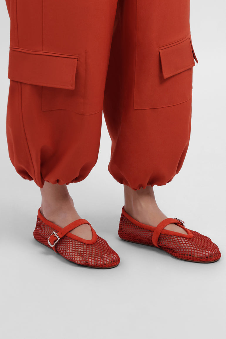 ALAIA SHOES Fishnet Mesh Suede Ballet Flat | Burnt Orange