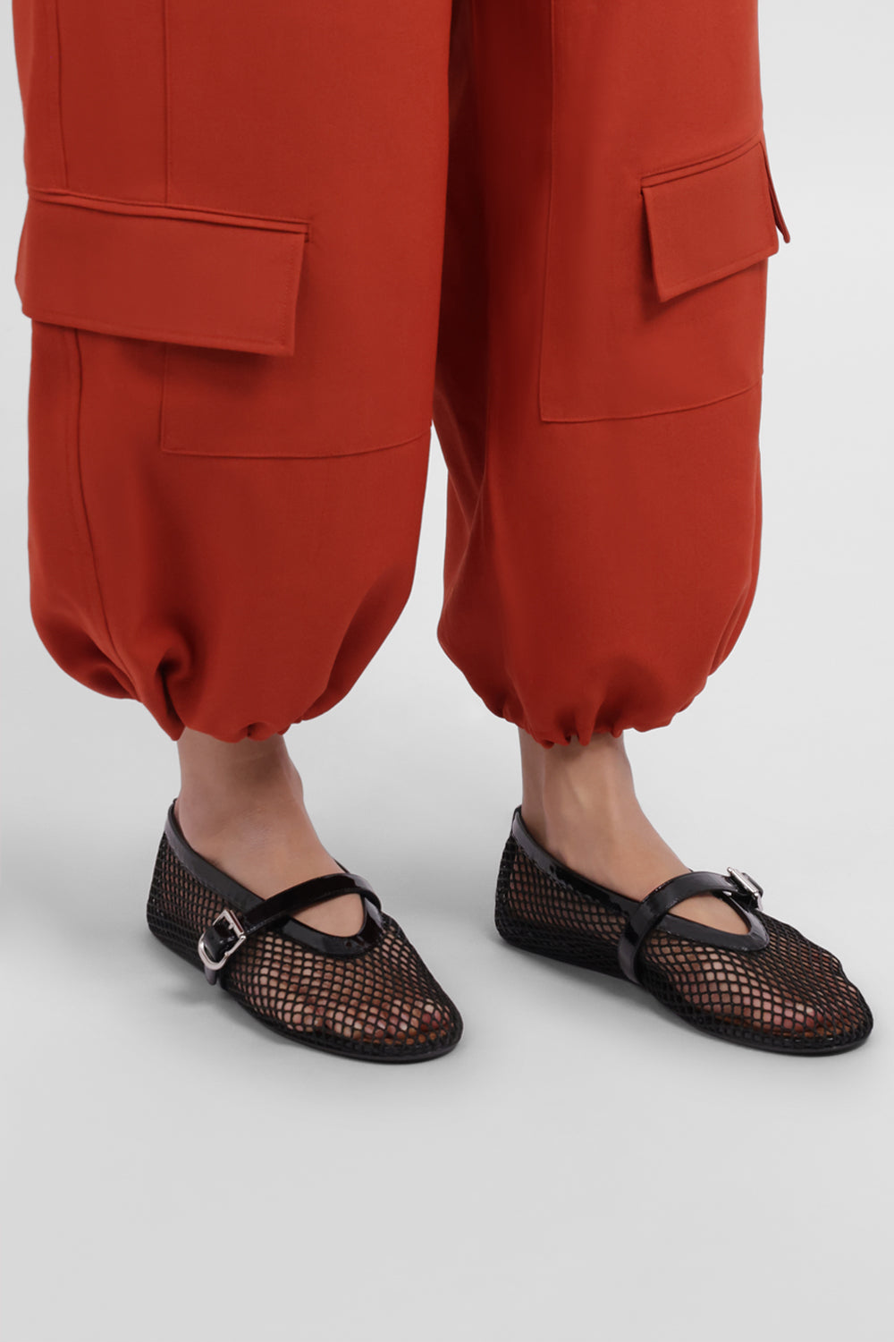 ALAIA SHOES Fishnet Mesh Ballet Flat | Black