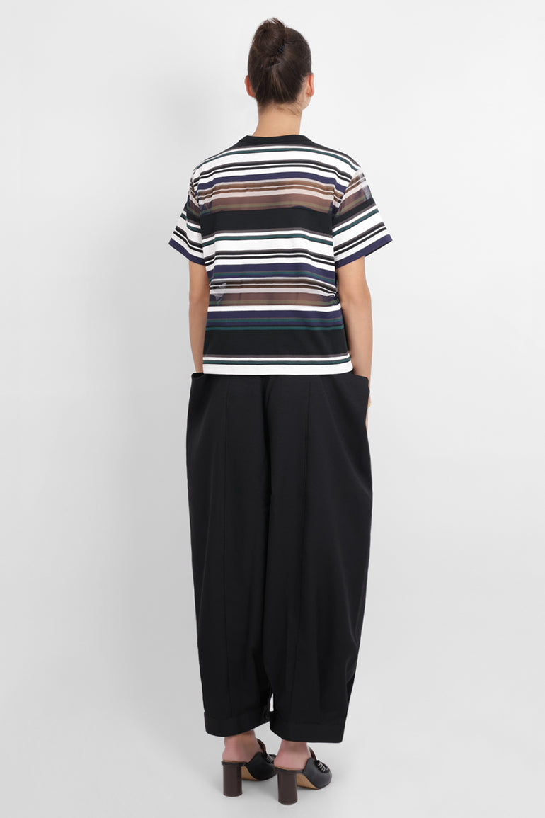 SACAI RTW Stripe X Sheer T-Shirt | Black/White/Blue