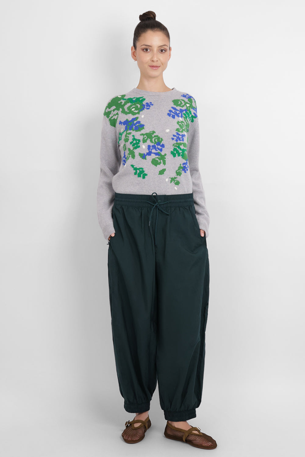 JW ANDERSON RTW JW X Pringle Floral Crew Neck Knit | Grey/Multi