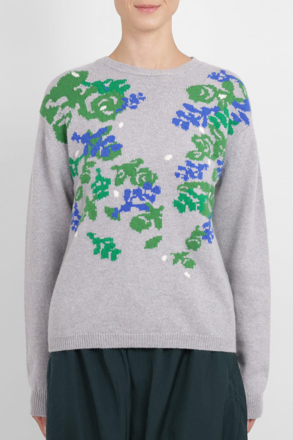 JW ANDERSON RTW JW X Pringle Floral Crew Neck Knit | Grey/Multi