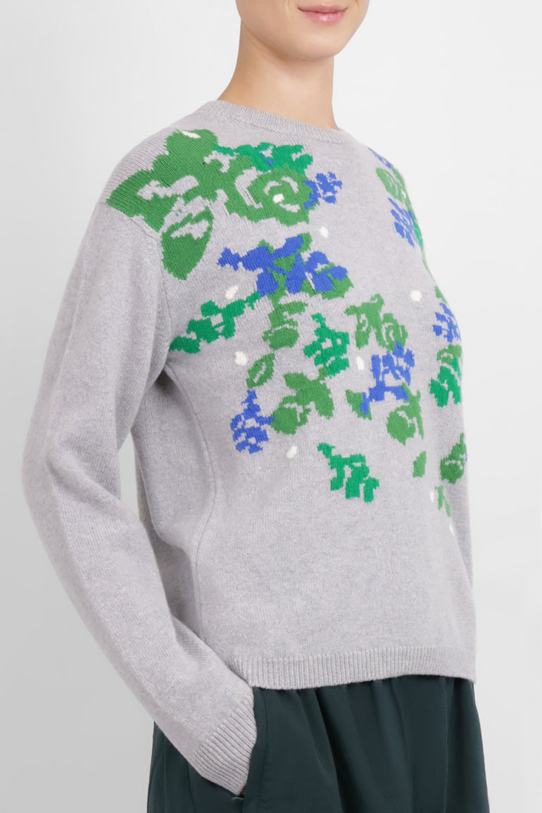 JW ANDERSON RTW JW X Pringle Floral Crew Neck Knit | Grey/Multi