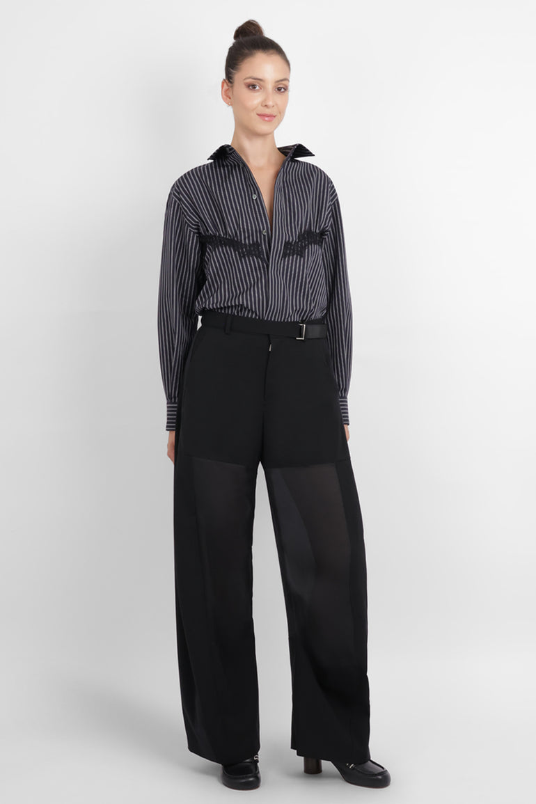 SACAI RTW Sheer Panel Tailored Suiting Pants | Black
