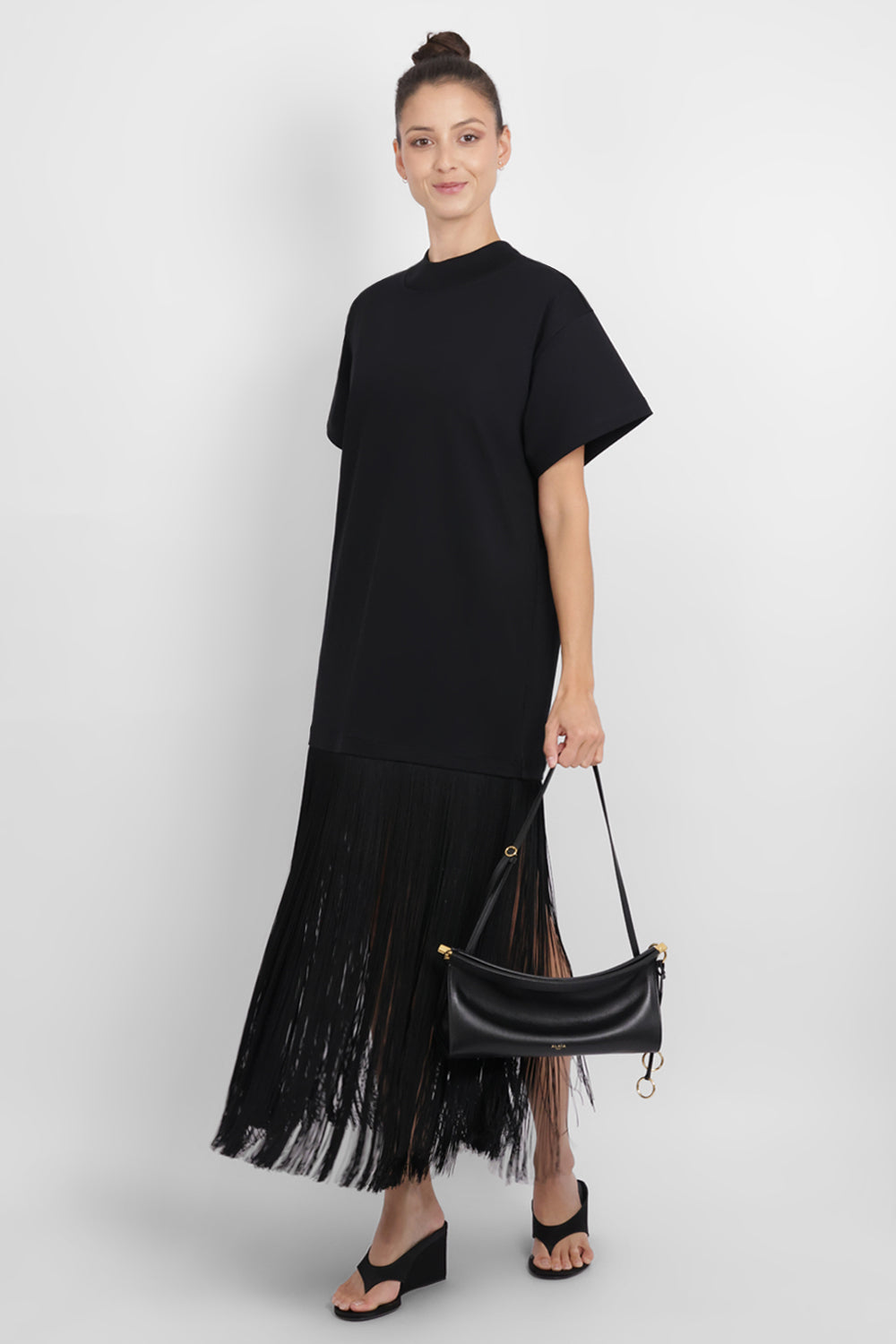 ALAIA RTW Fringe Detail T-Shirt Dress | Black
