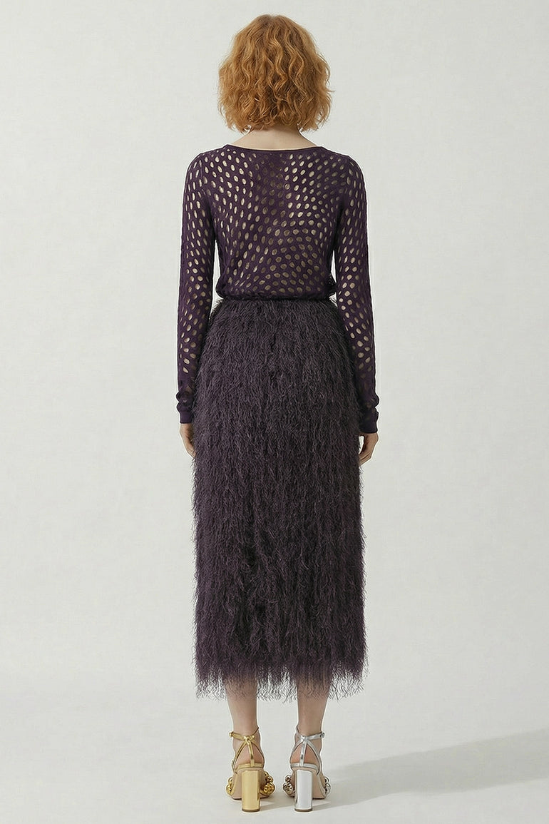 DRIES VAN NOTEN RTW Sokna Fringed Skirt | Dark Purple