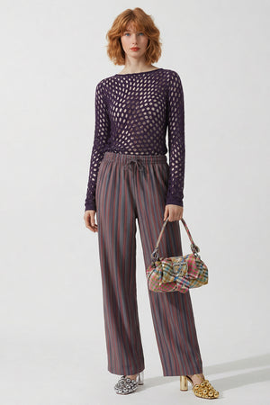 DRIES VAN NOTEN RTW Puvis Long Stripe Pant | Burgundy/Grey