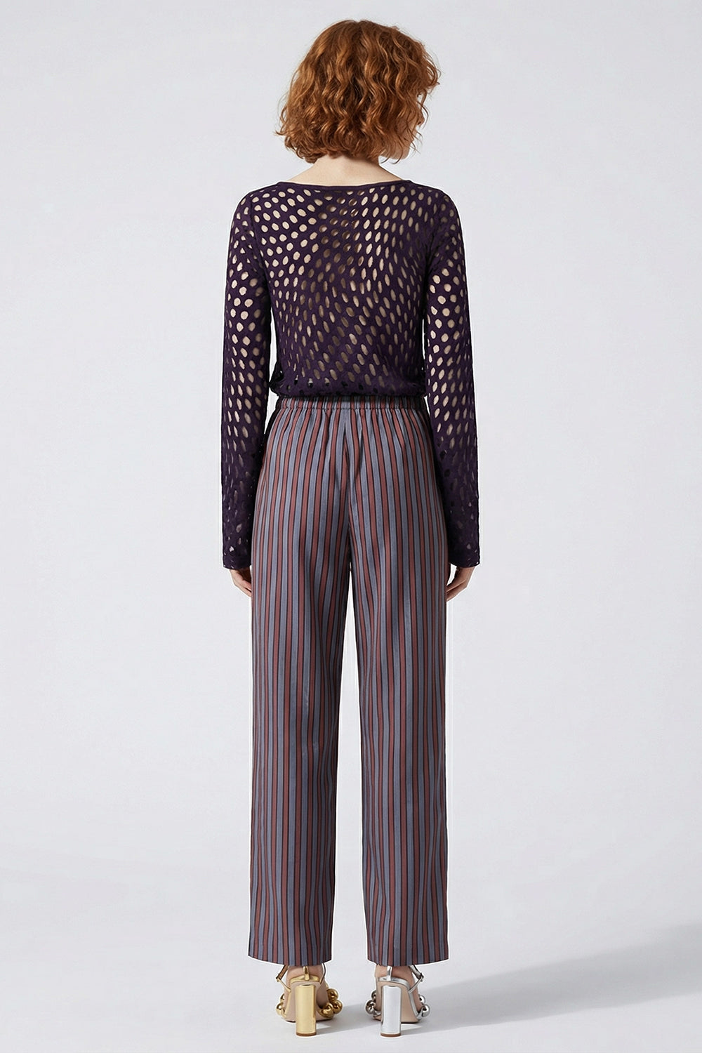 DRIES VAN NOTEN RTW Puvis Long Stripe Pant | Burgundy/Grey
