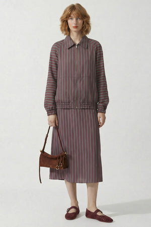 DRIES VAN NOTEN RTW Susya Stripe Midi Skirt | Burgundy/Grey