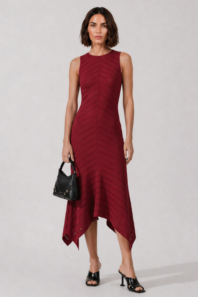 Herringbone Knit Long Dress | Red Cherry  Parlour X