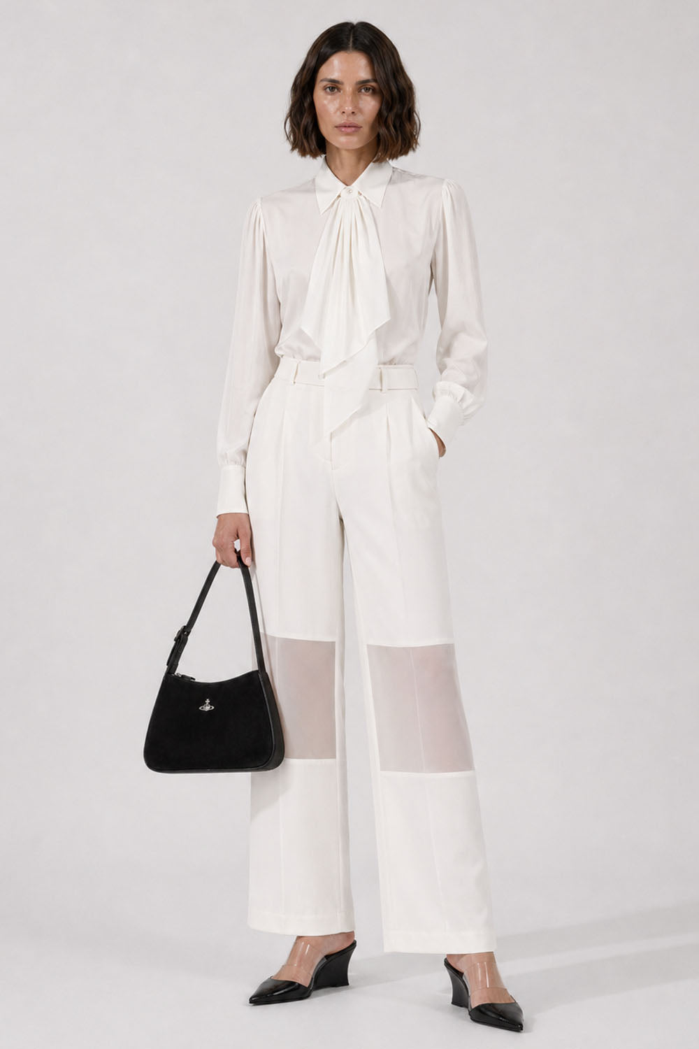 SACAI RTW L/S Silky Shirt With Tiered Flutter Sleeves | Ecru