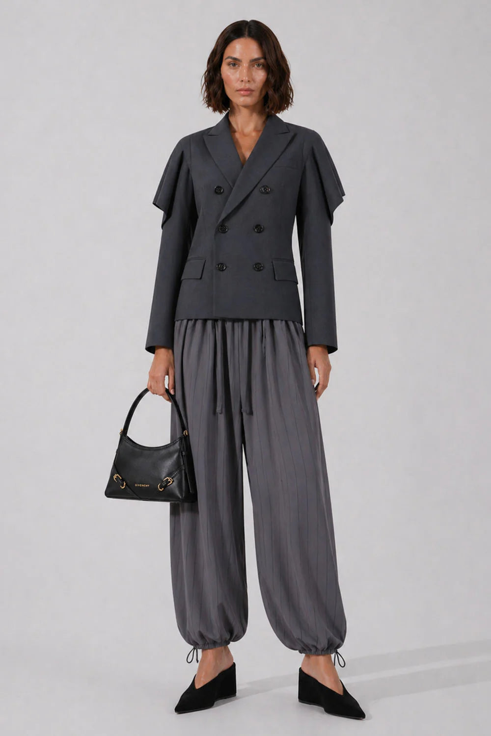 Y-3 RYW Pinstripe Cropped Wide-Leg Trouser | Granit/Black